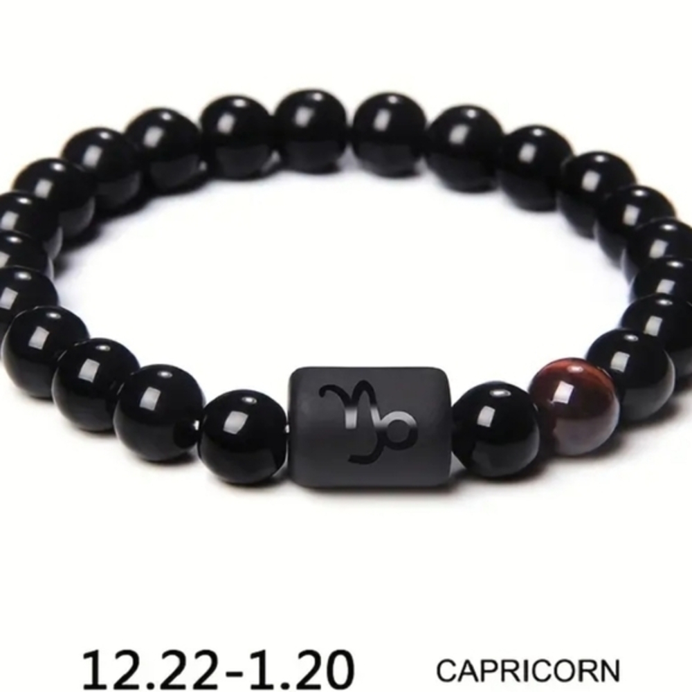 ♑️ Capricorn Zodiac Black Stone‎ Bracelet